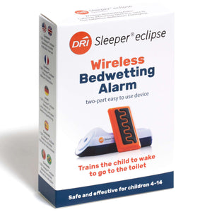 DRI Sleeper Eclipse packaging. Bedwetting Alarm instructions in English, French, German, Portuguese and Spanish.